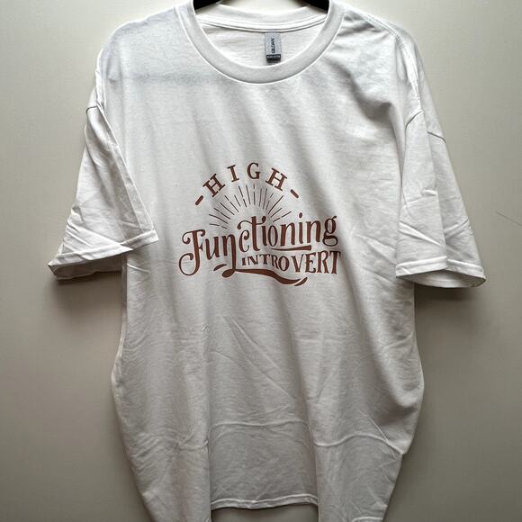 High Functioning Introvert Vinyl White Cotton Short Sleeve T-Shirt XL - Picture 4 of 6